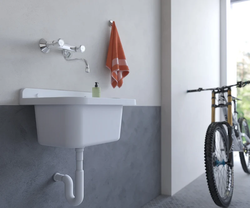 Pilozzo Bianco 60x34x21 cm - Lavabo Compatto e Resistente , Perfetto per Giardini e Spazi Esterni
