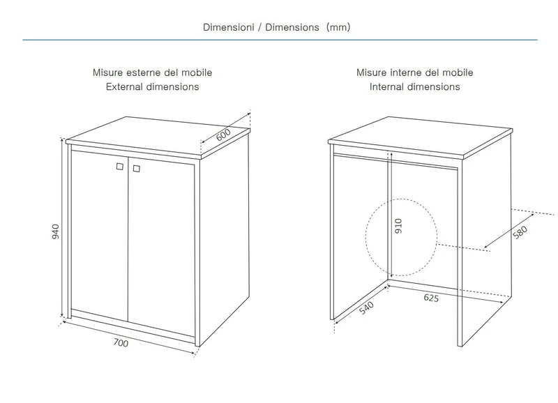 Mobile copri lavatrice in pvc in kit completo 70x60 cm modello Onda, resistente all’acqua