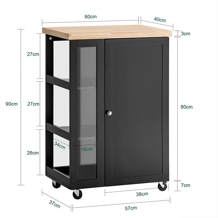 SoBuy | Küchenwagen | Servierwagen | mit 3 Ablagefächern | Schwarz | 60x90x40cm | FKW75-SCH