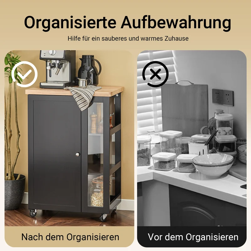 SoBuy | Küchenwagen | Servierwagen | mit 3 Ablagefächern | Schwarz | 60x90x40cm | FKW75-SCH