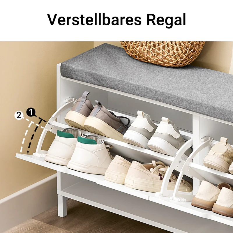 SoBuy | Schuhbank mit 2 Klappen | schmal | Schuhkommode | Weiß | FSR151-L-W
