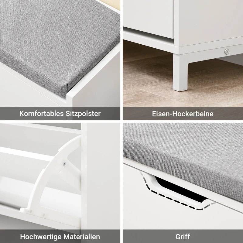 SoBuy | Schuhbank mit 2 Klappen | schmal | Schuhkommode | Weiß | FSR151-L-W