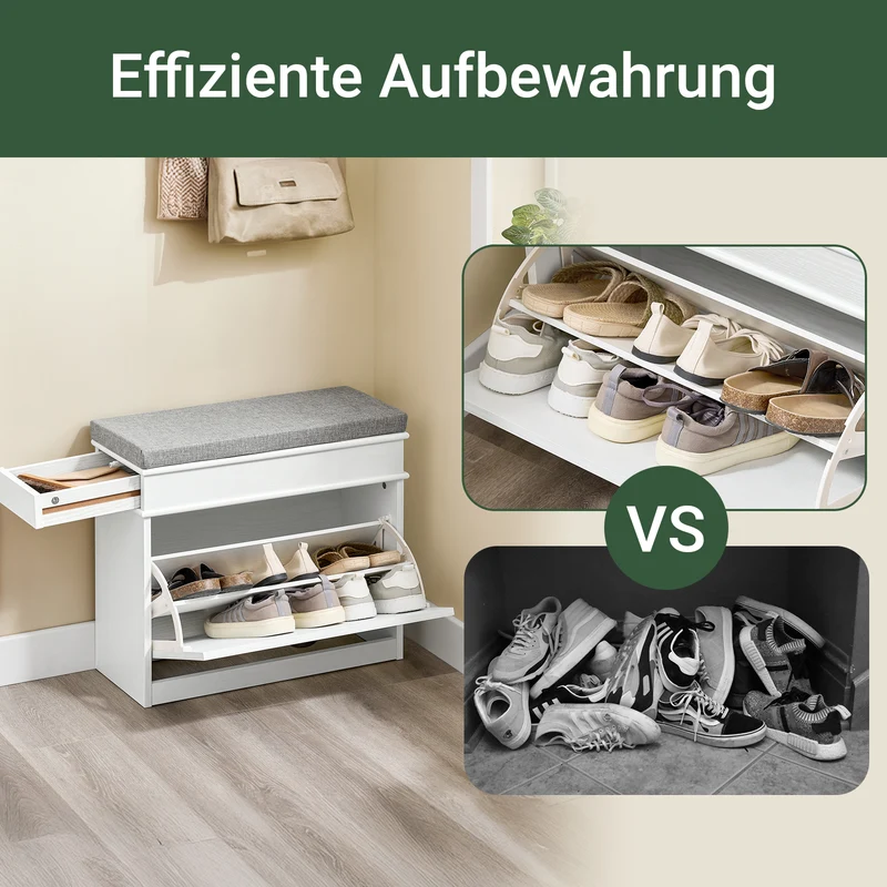 SoBuy | Schuhkipper | Schuhbank mit Klappe | Schuhschrank Weiß Vintage | FSR82-K-WG