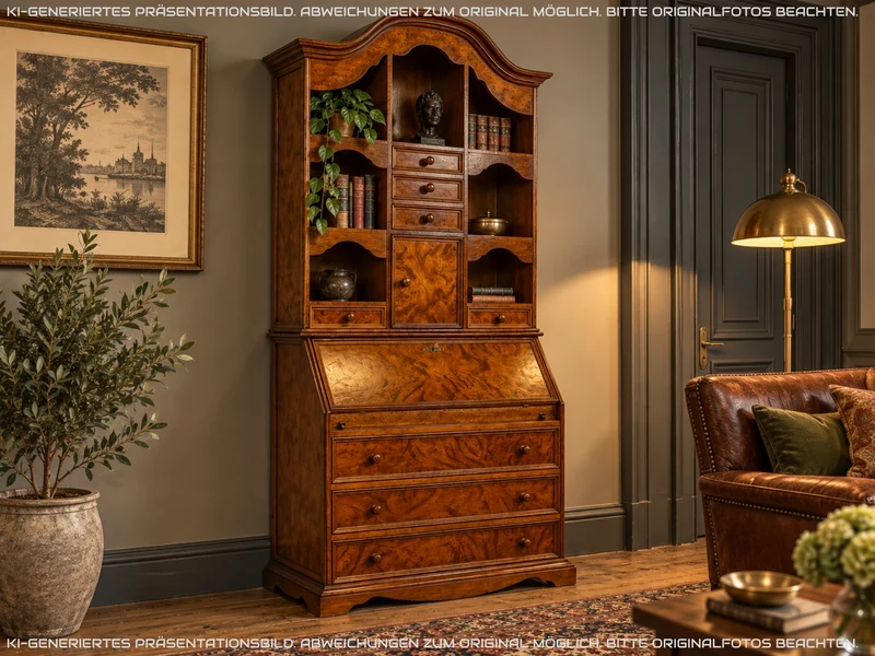 Formschöner und gut erhaltener Vintage Schreibschrank mit stabiler Schreibklappe und vielen Schubladen I Sekretär Schreibtisch Schreibkommode Bücherschrank Kommode Highboard I