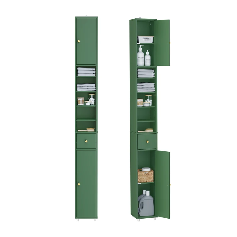 SoBuy Bad Hochschrank mit Verstellbare Ablagen schmal Grün 20x180x20cm BZR34-II-SY