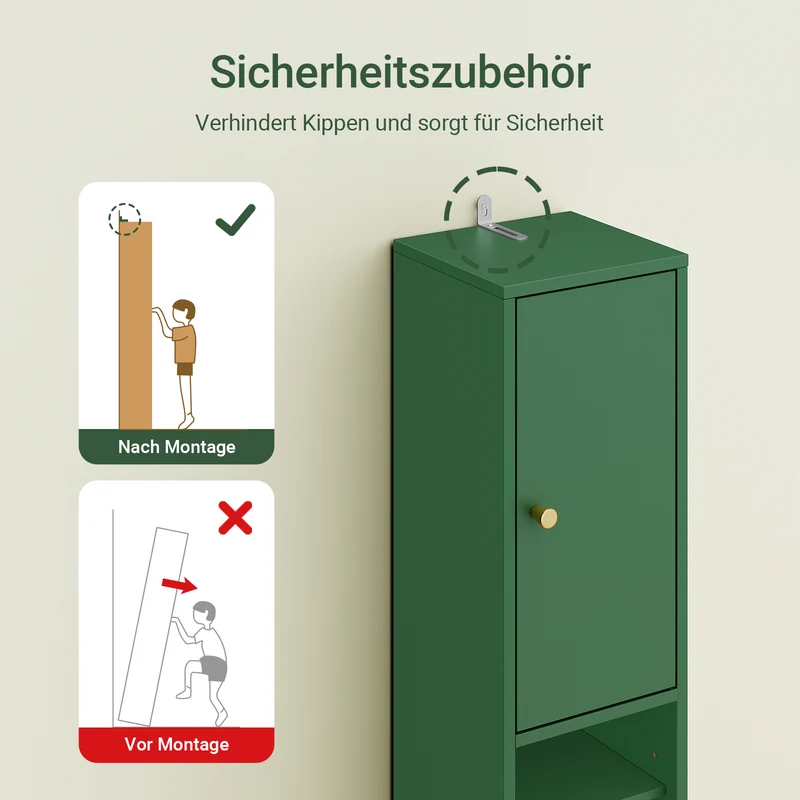SoBuy Bad Hochschrank mit Verstellbare Ablagen schmal Grün 20x180x20cm BZR34-II-SY