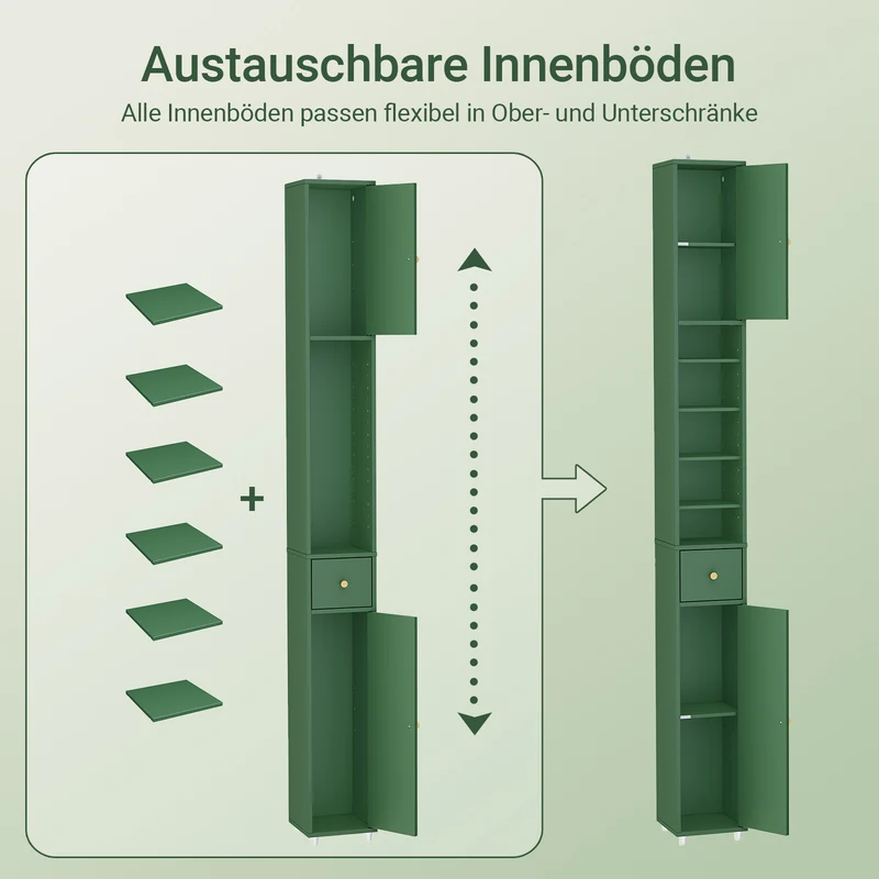 SoBuy Bad Hochschrank mit Verstellbare Ablagen schmal Grün 20x180x20cm BZR34-II-SY