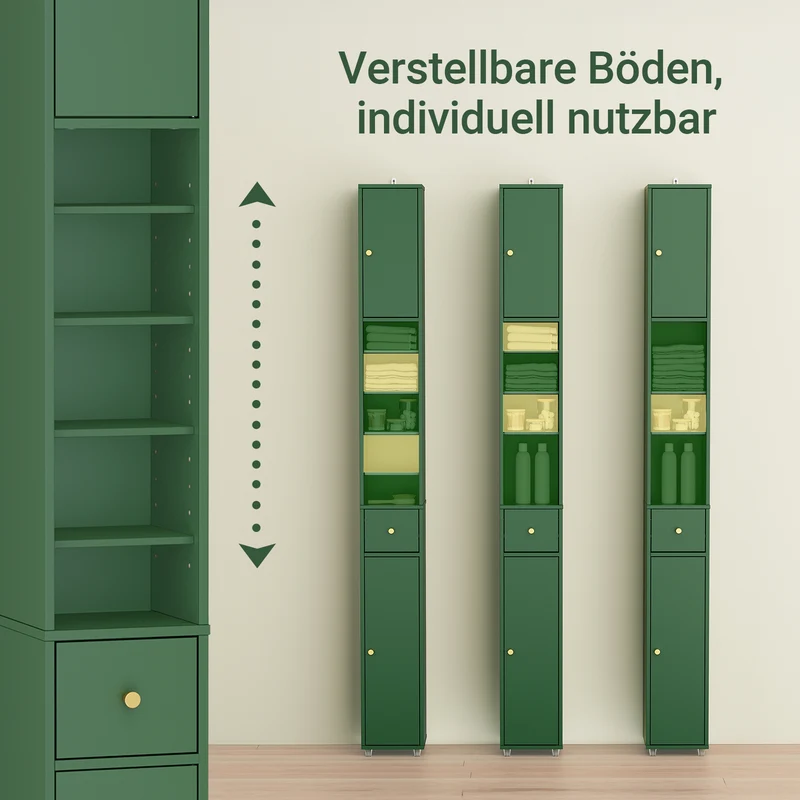SoBuy Bad Hochschrank mit Verstellbare Ablagen schmal Grün 20x180x20cm BZR34-II-SY