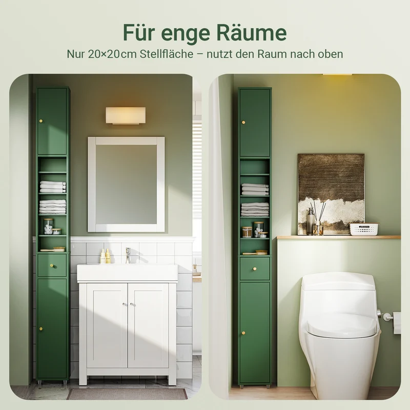 SoBuy Bad Hochschrank mit Verstellbare Ablagen schmal Grün 20x180x20cm BZR34-II-SY