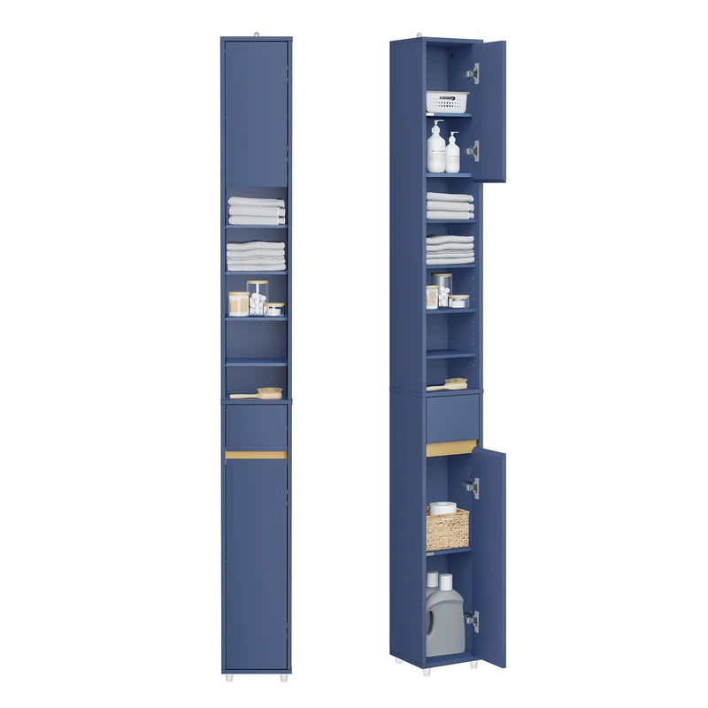 SoBuy Bad Hochschrank mit Verstellbare Ablagen schmal Blau 20x180x20cm BZR34-II-B
