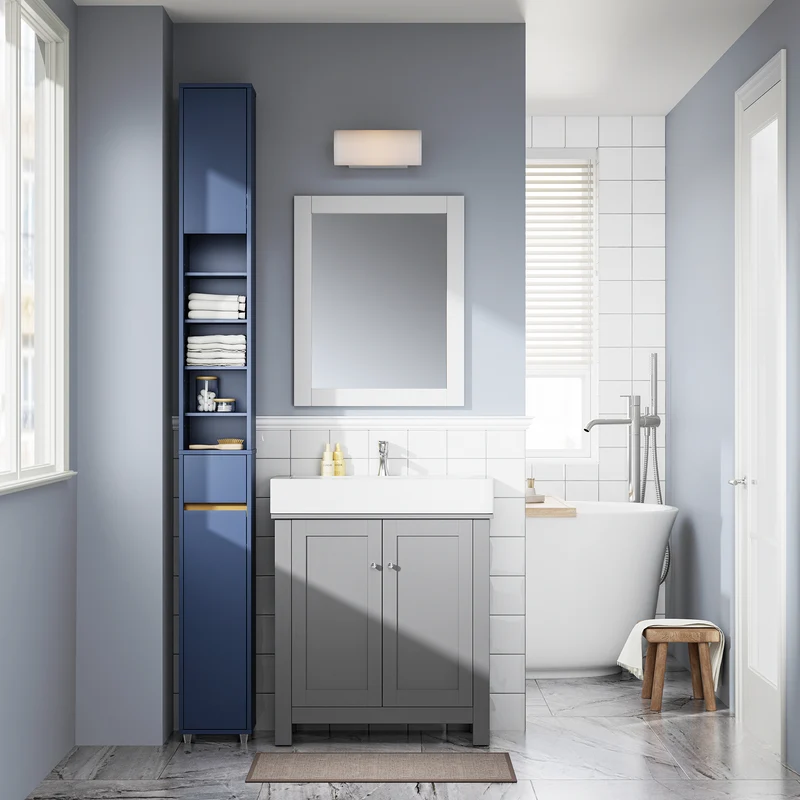SoBuy Bad Hochschrank mit Verstellbare Ablagen schmal Blau 20x180x20cm BZR34-II-B