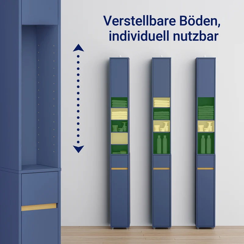 SoBuy Bad Hochschrank mit Verstellbare Ablagen schmal Blau 20x180x20cm BZR34-II-B