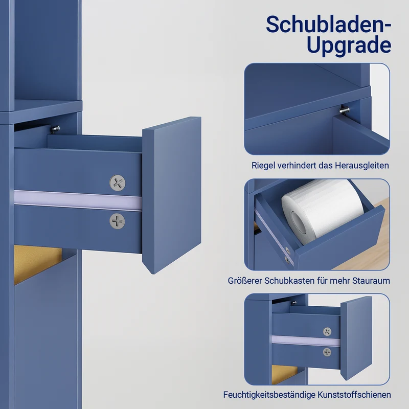 SoBuy Bad Hochschrank mit Verstellbare Ablagen schmal Blau 20x180x20cm BZR34-II-B