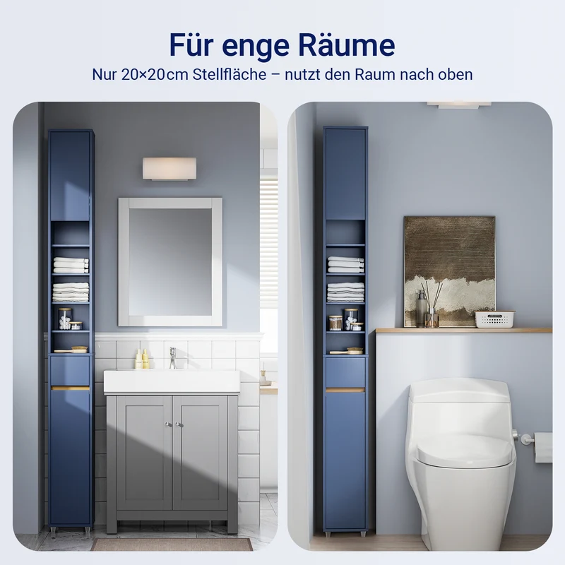 SoBuy Bad Hochschrank mit Verstellbare Ablagen schmal Blau 20x180x20cm BZR34-II-B
