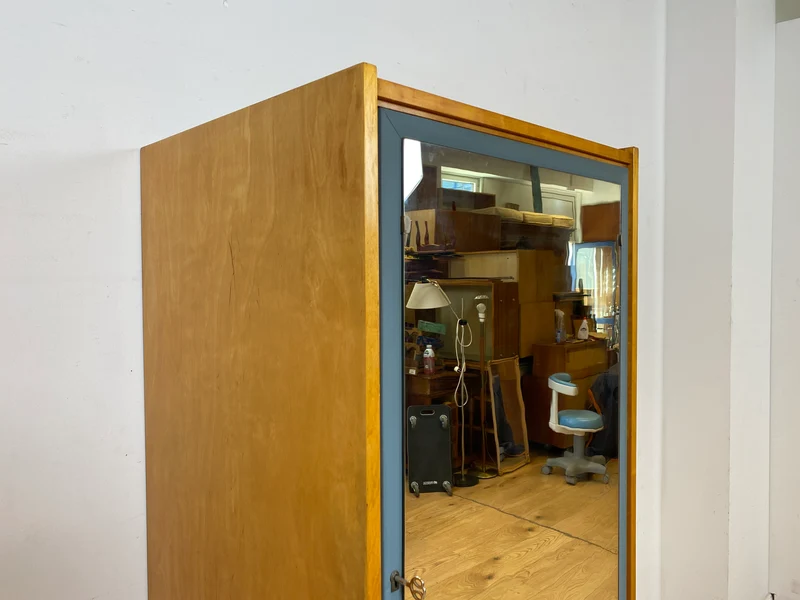 Sehr hübscher 60er Jahre Schrank mit Spiegel , Schublade & Messinggriffen I Schrank Kleiderschrank Spiegelschrank Flurschrank Garderobe Badschrank Mid-Century Vintage 50er
