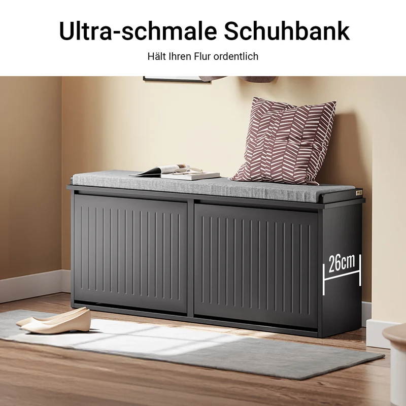 SoBuy Schuhbank mit Sitzkissen & 2 Klappen | Schwarz | 100x46x26 cm | FSR98-XL-SCH