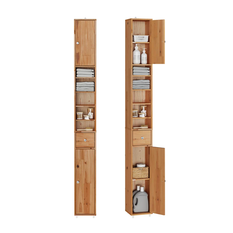SoBuy | Bad Hochschrank | mit Verstellbare Ablagen schmal Zedernholz | 20x180x20cm | BZR34-II-SH