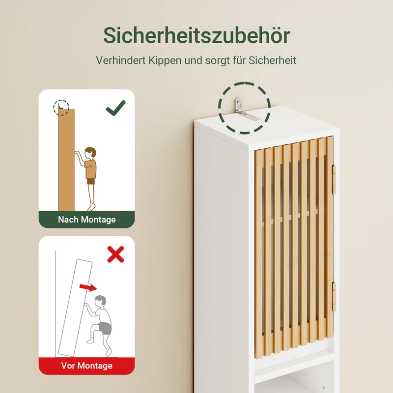 SoBuy Bad Hochschrank mit Verstellbare Ablagen | schmal Weiß 20x180x20cm BZR34-BW