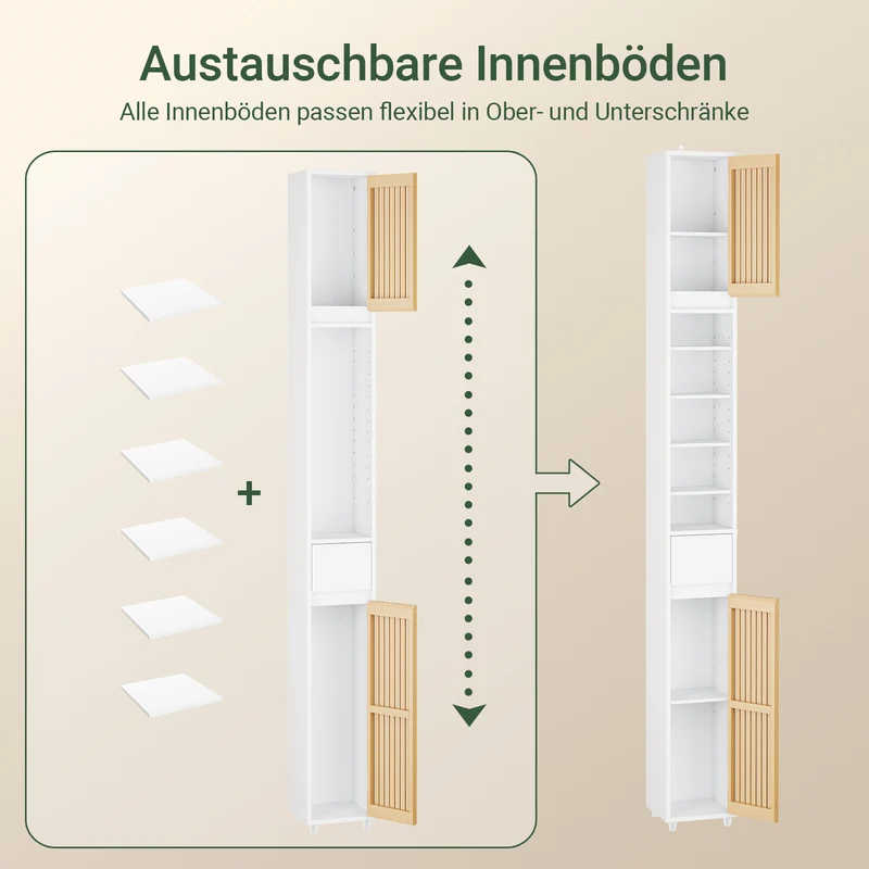 SoBuy Bad Hochschrank mit Verstellbare Ablagen | schmal Weiß 20x180x20cm BZR34-BW