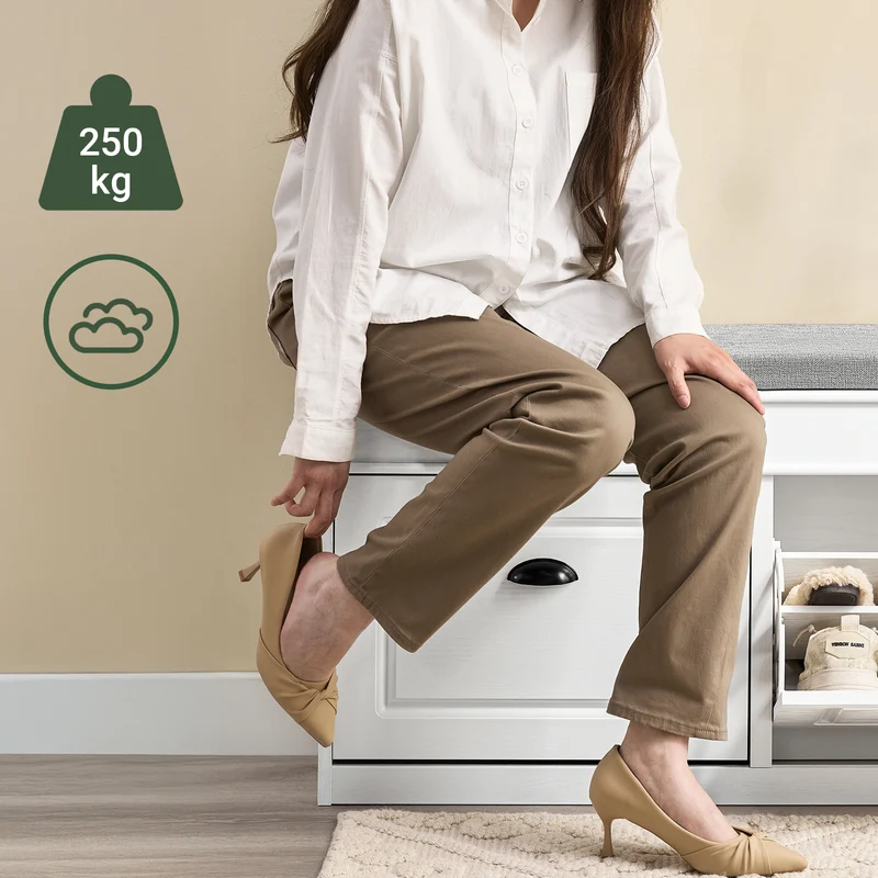 SoBuy | Schuhbank | mit Sitzfläche | und 2 Klappen | Weiß Vintage | FSR64-WG