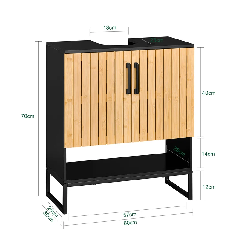 SoBuy | Waschbeckenunterschrank | Badezimmerschrank 60 cm breit | Schwarz | BZR202-SCH