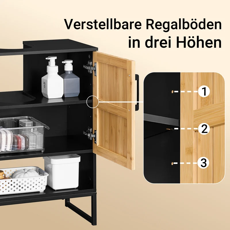 SoBuy | Waschbeckenunterschrank | Badezimmerschrank 60 cm breit | Schwarz | BZR202-SCH