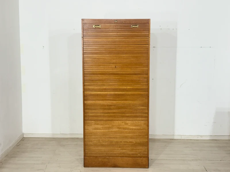 Großer 60er Jahre Rolladenschrank – Eiche – Vintage Highboard / Mid-Century Schrank