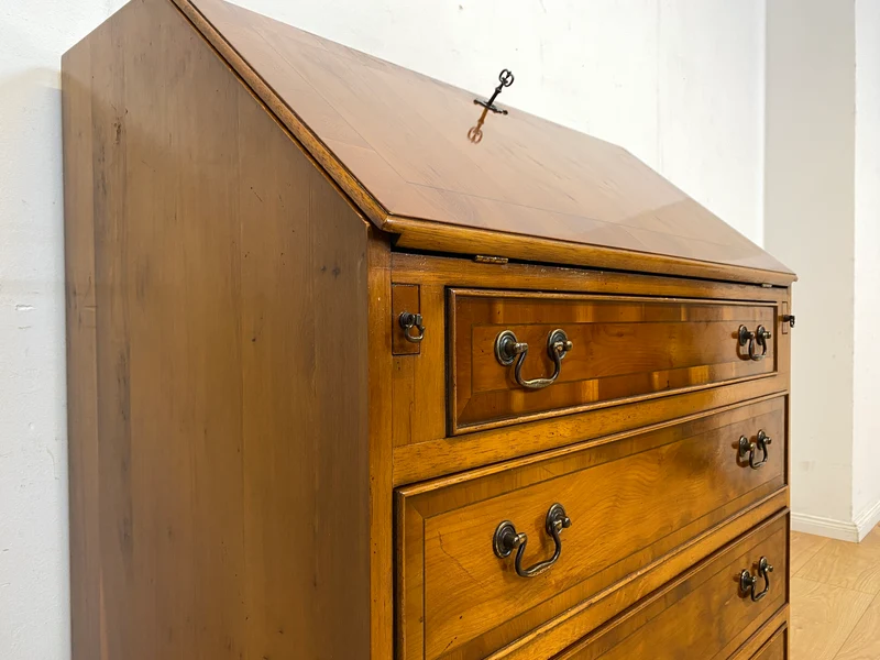 Hübscher Vintage Sekretär in englischem Stil mit stabiler Schreibklappe und Lederschreibunterlage I Schreibkommode Schreibschrank Schreibtisch Kommode Schubladenkommode Regency