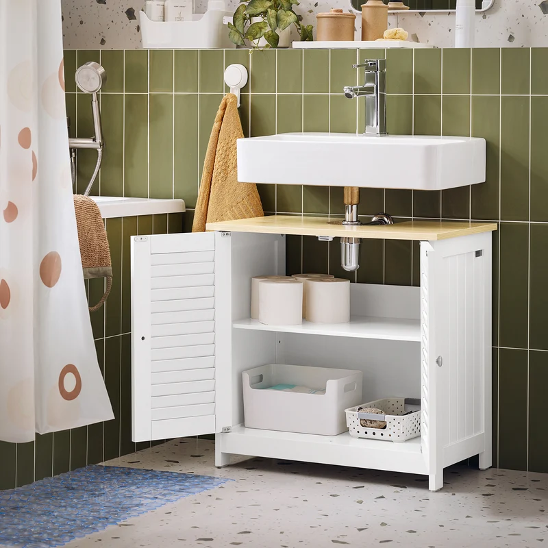 SoBuy | Waschbeckenunterschrank | Badschrank Unterschrank | Weißnatur | FRG237-WN
