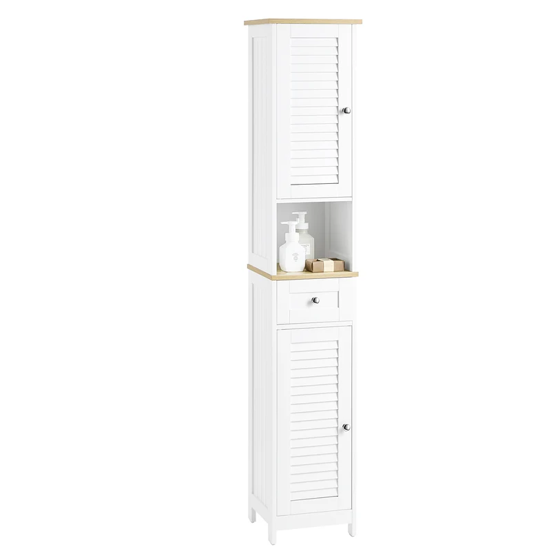 SoBuy | Badezimmer-Hochschrank | Badschrank | Badregal | Weißnatur | FRG236-WN