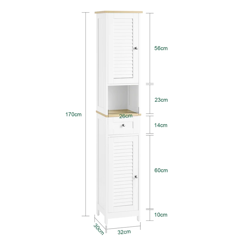 SoBuy | Badezimmer-Hochschrank | Badschrank | Badregal | Weißnatur | FRG236-WN
