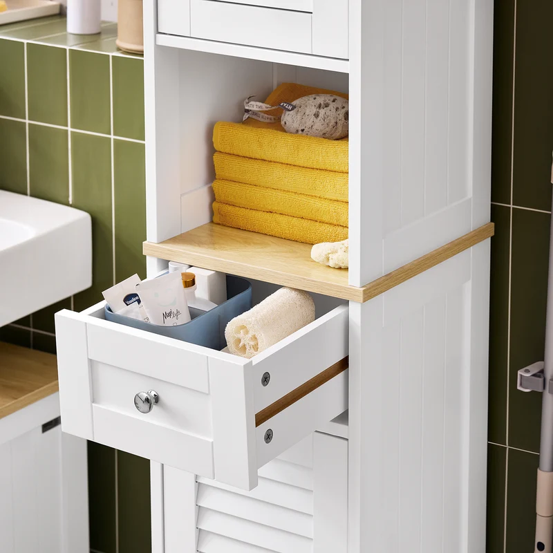 SoBuy | Badezimmer-Hochschrank | Badschrank | Badregal | Weißnatur | FRG236-WN