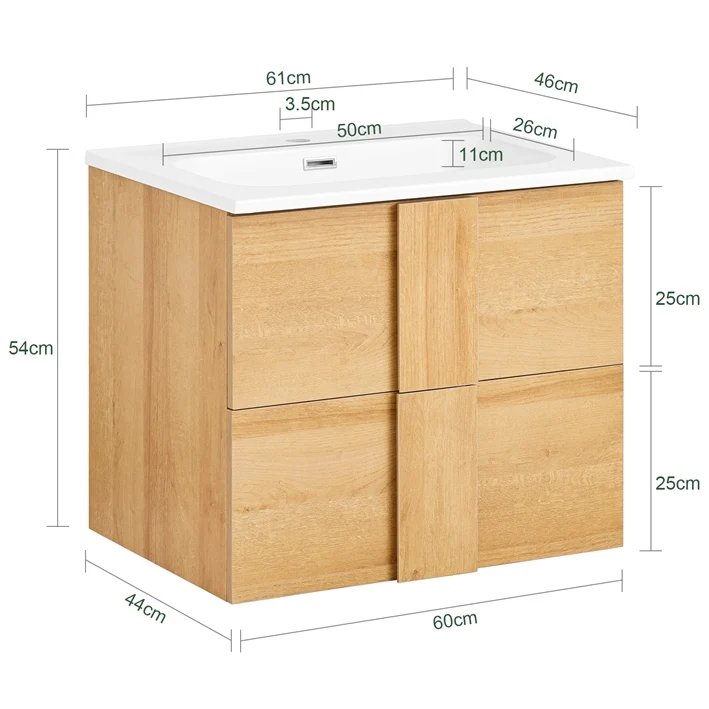 SoBuy | Waschbeckenunterschrank | Waschtisch Natur | Unterschrank mit Waschbecken | BZR172-N