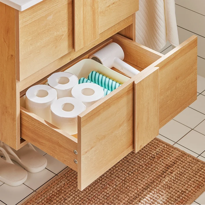 SoBuy | Waschbeckenunterschrank | Waschtisch Natur | Unterschrank mit Waschbecken | BZR172-N