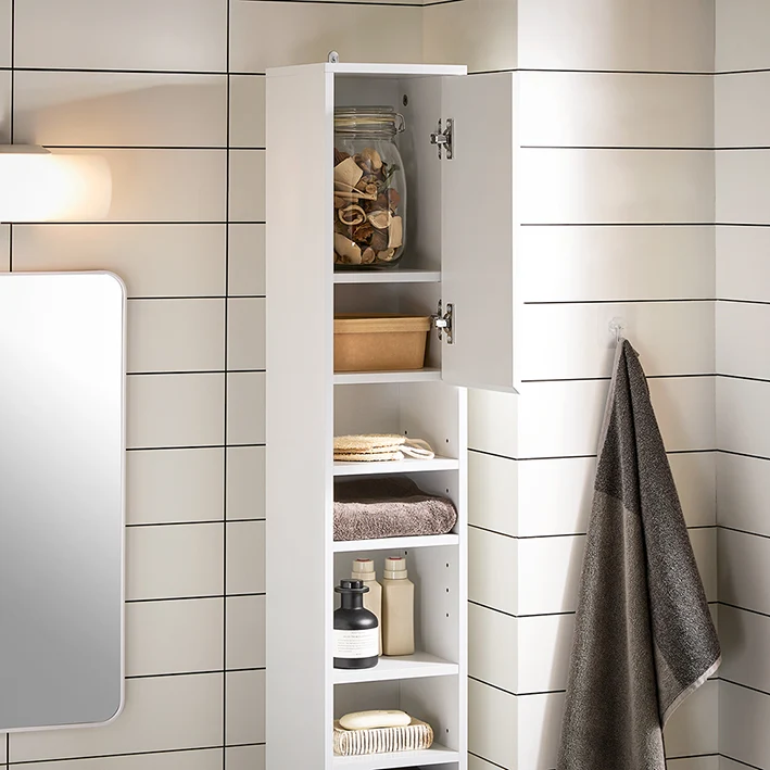 SoBuy | Hochschrank mit 5 Fächern | Badschrank | Badregal | Badmöbel Weiß | BZR160-W