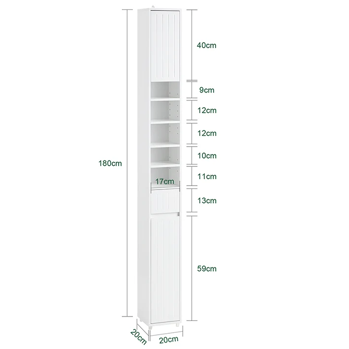 SoBuy | Hochschrank mit 5 Fächern | Badschrank | Badregal | Badmöbel Weiß | BZR160-W