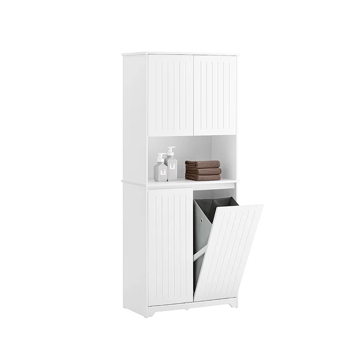 SoBuy | Hochschrank | Badschrank mit Wäschesack | Weiß | BZR150-W