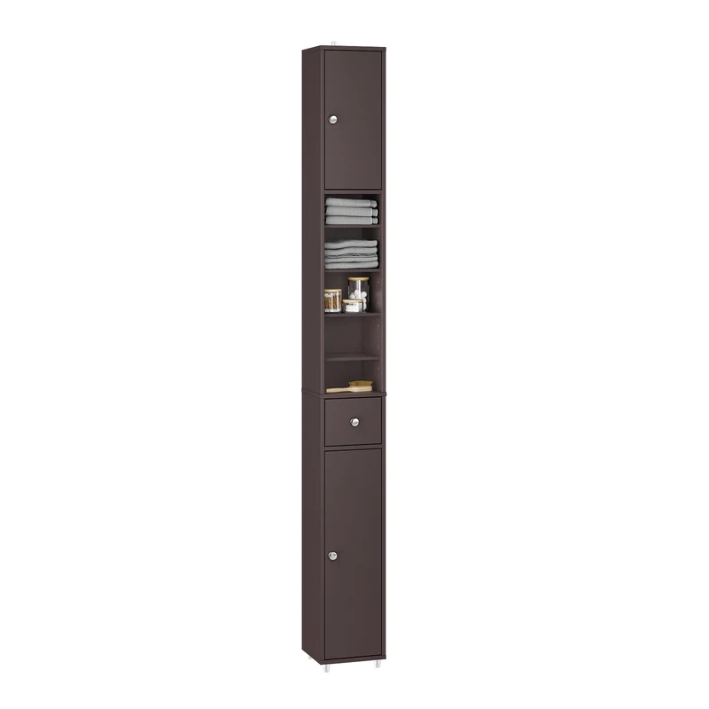 SoBuy | Badzimmerschrank Schmal | mit Verstellbare Ablagen | Braun | BZR34-II-BR
