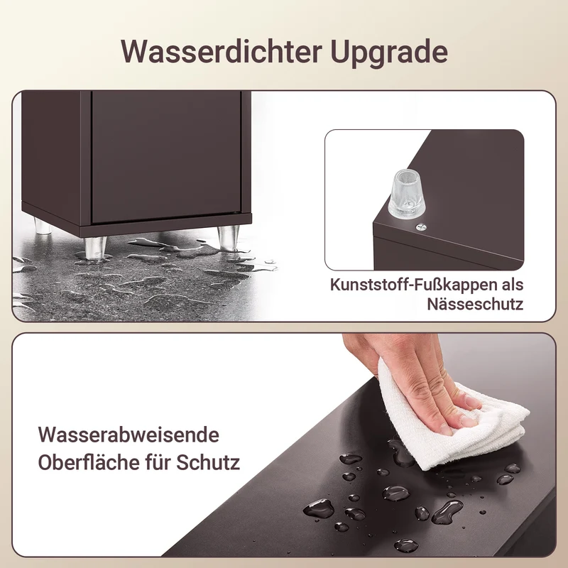 SoBuy | Badzimmerschrank Schmal | mit Verstellbare Ablagen | Braun | BZR34-II-BR