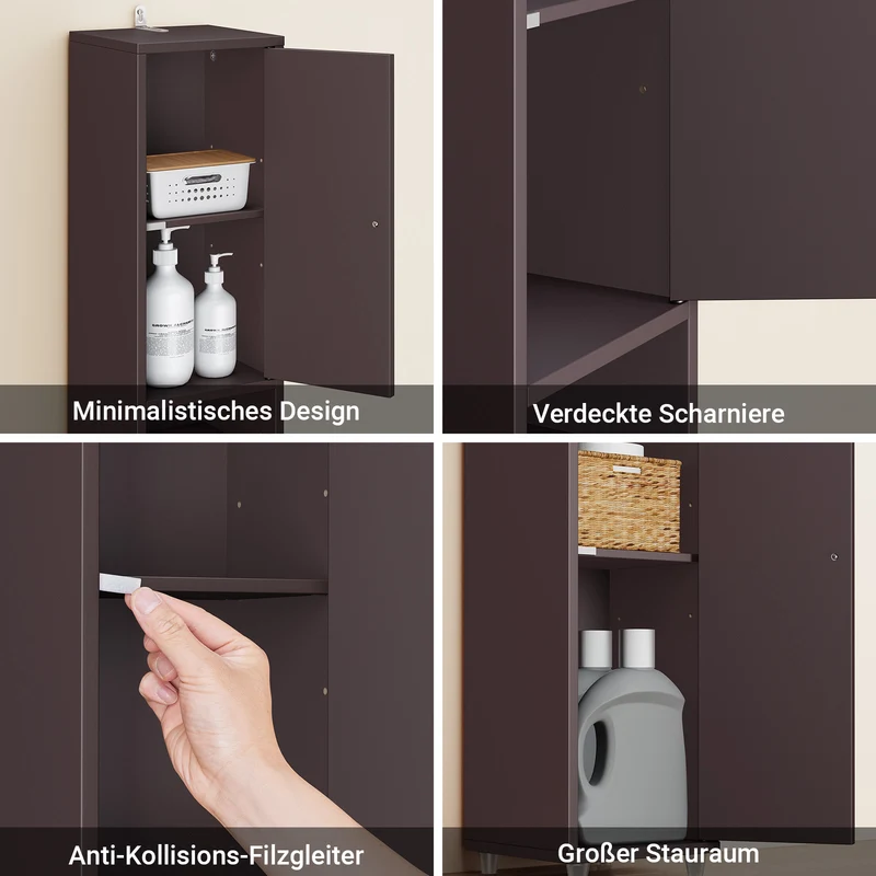 SoBuy | Badzimmerschrank Schmal | mit Verstellbare Ablagen | Braun | BZR34-II-BR