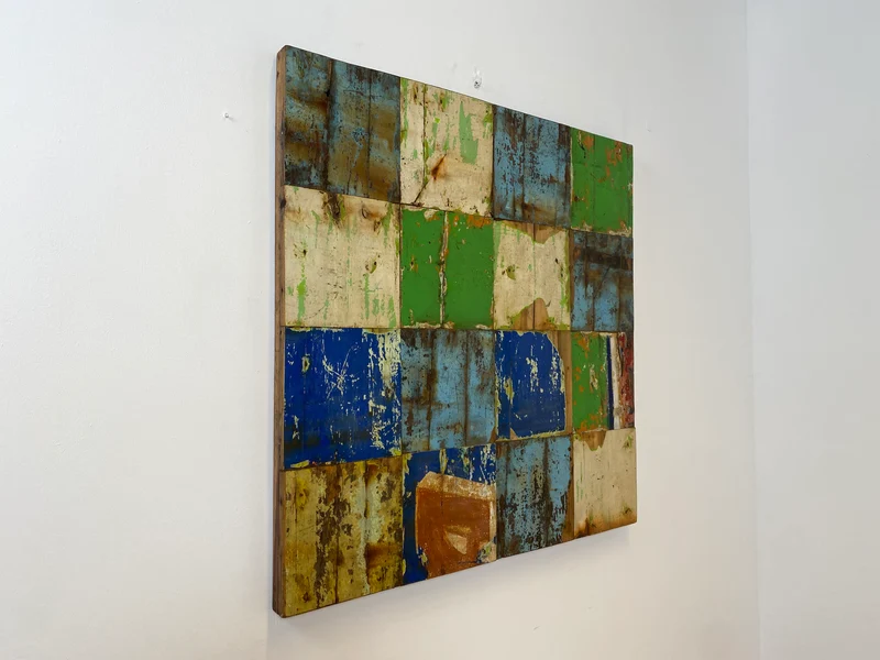 Boatwood by WMK # 110x110 großes Patchwork Holz Bild , ein handgefertigtes Unikat aus recyceltem Bootsholz # buntes Wandbild Wandpaneel Bild Kunstwerk Design Loft Wanddekoration Mosaik Wanddekor Dekor