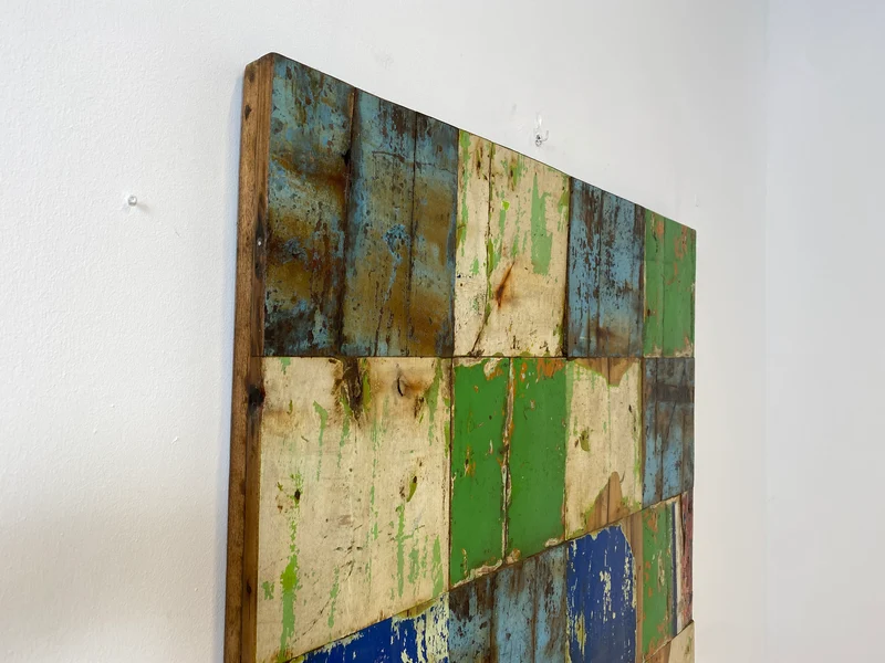 Boatwood by WMK # 110x110 großes Patchwork Holz Bild , ein handgefertigtes Unikat aus recyceltem Bootsholz # buntes Wandbild Wandpaneel Bild Kunstwerk Design Loft Wanddekoration Mosaik Wanddekor Dekor