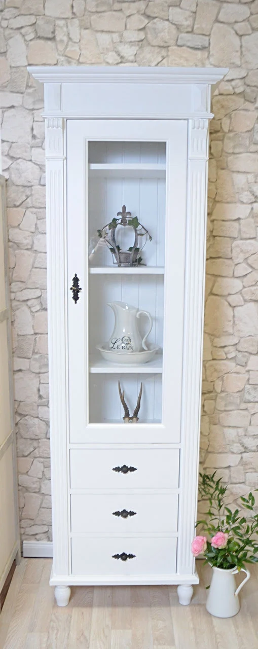 Zarnè - Eleganter Hochschrank im Gründerzeit-Stil, Füße variabel, Landhaus-Möbel Massivholz weiß