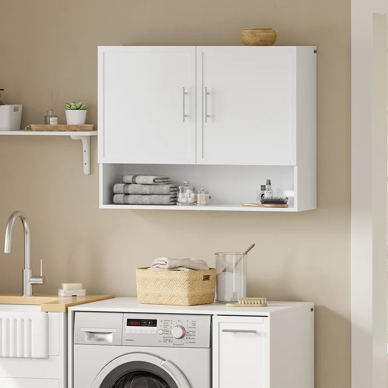 SoBuy | Hangeschrank | Wandschrank hängend mit 2 Türen | White | 90×70×28.5 cm | BZR233-W