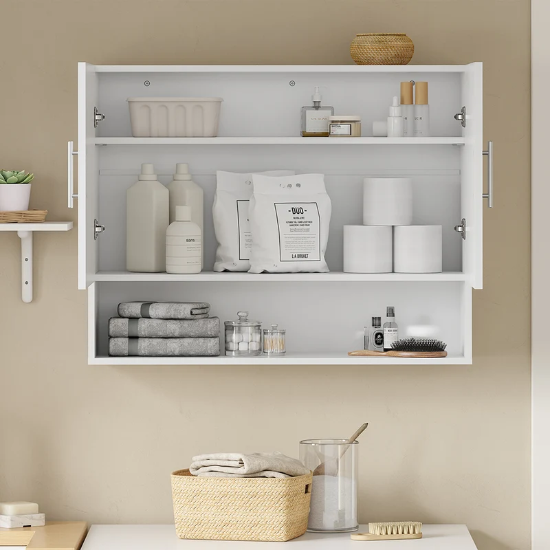 SoBuy | Hangeschrank | Wandschrank hängend mit 2 Türen | White | 90×70×28.5 cm | BZR233-W