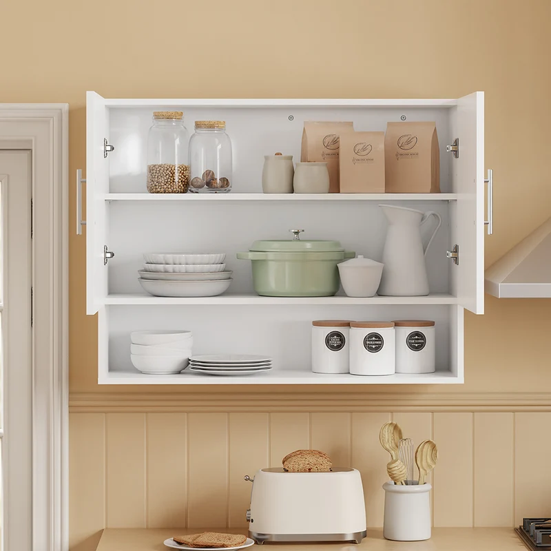 SoBuy | Hangeschrank | Wandschrank hängend mit 2 Türen | White | 90×70×28.5 cm | BZR233-W