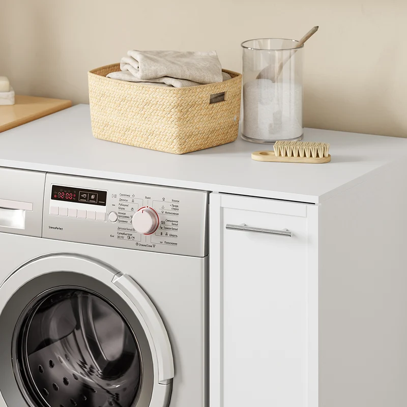 SoBuy | Waschmaschinenregal | Waschmaschinenunterschrank mit Schublade und Auszug | White | BZR229-W