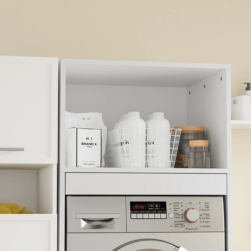 SoBuy | Waschmaschinenregal | Waschmaschinenumbauschrank mit Türen & | White | BZR230-W