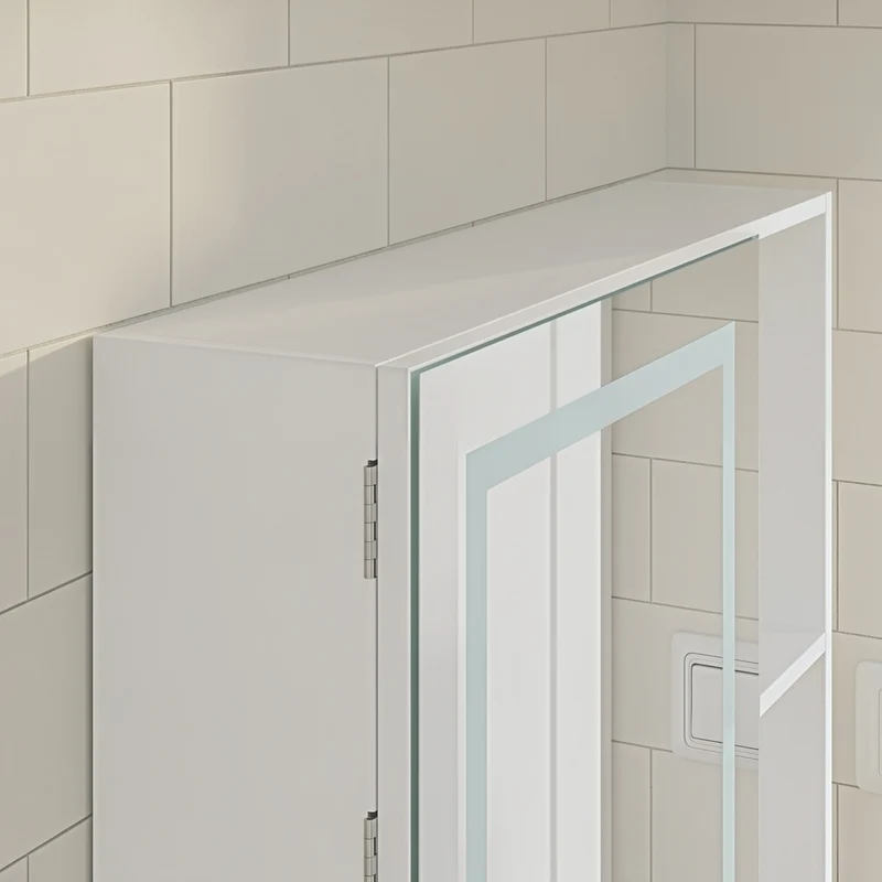 SoBuy | Hangeschrank | Spiegelschrank Bad mit LED-Beleuchtung und Steckdose | White | BZR239-E-W