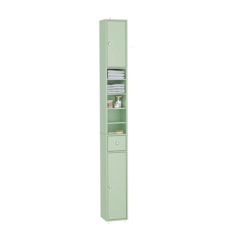 SoBuy | Badezimmer Hochschrank Schmal | mit Verstellbare Ablagen | Hellgrün | 20x180x20cm BZR34-II-GR